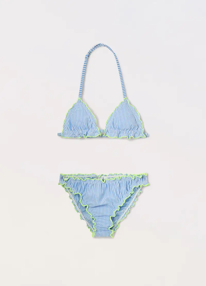 Blukids Bikini Costume A Righe Ragazza, Unisex, Bianco/Azzurro