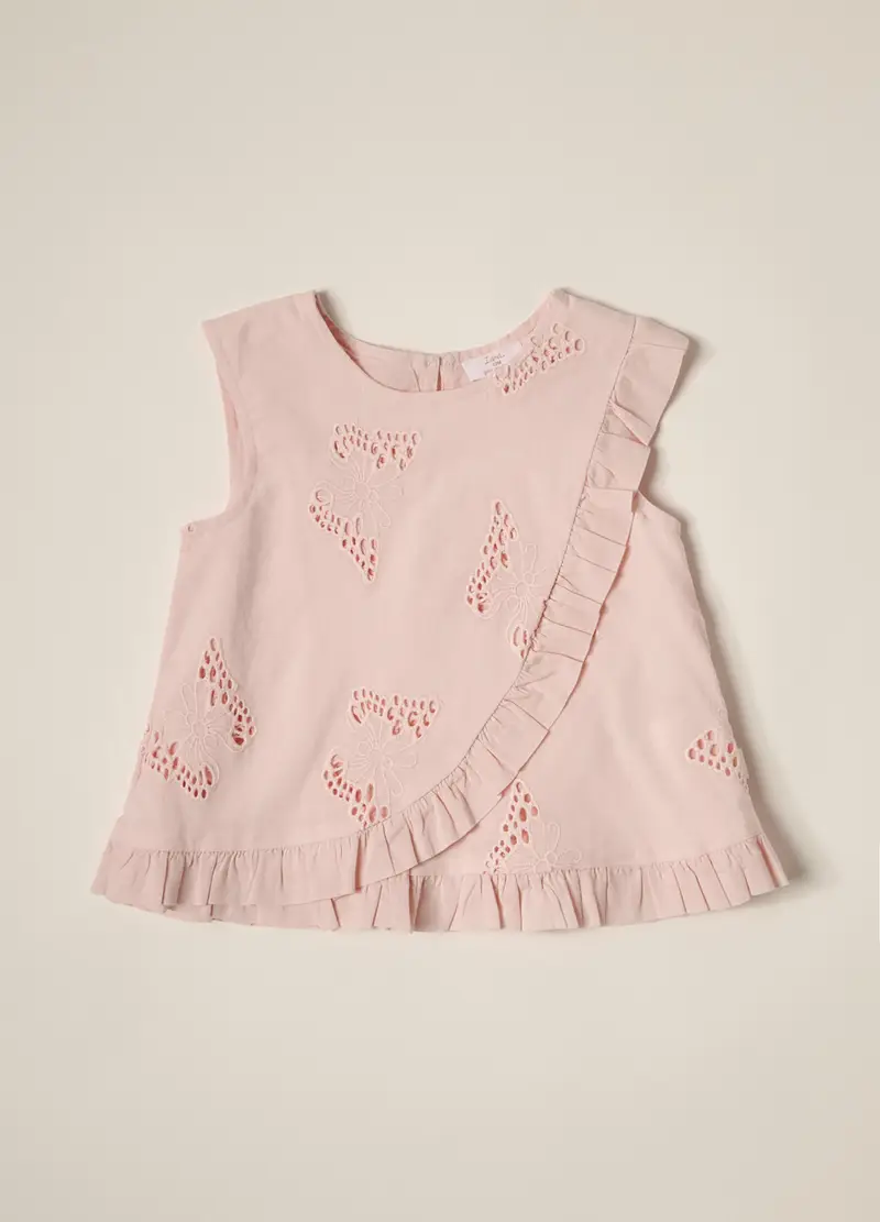 Blukids Blusa In Puro Cotone Sangallo Iana Neonata, Rosa chiaro, Taglia: 6