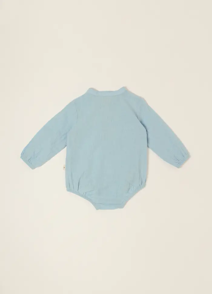 Blukids Body Azzurro In Misto Cotone E Lino A Maniche Lunghe, Neonato, Azzurro