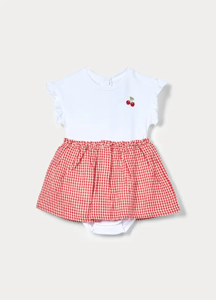 Body Vestito In Jersey Di Cotone Stretch Neonata, Bianco/Rosso
