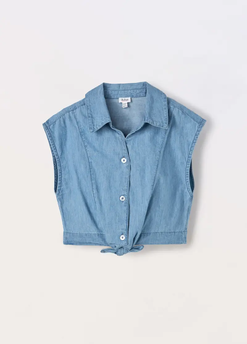 Blukids Camicia In Chambray Di Puro Cotone Bambina, Azzurro chiaro, Taglia: 9