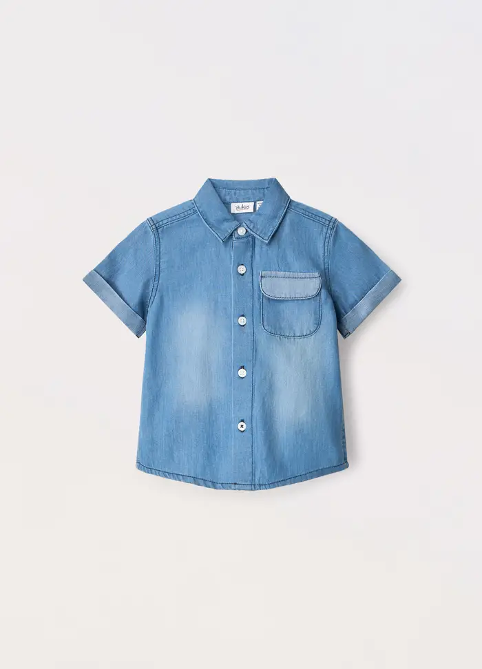 Blukids Camicia In Denim Di Puro Cotone Neonato, Bambino, Blu denim