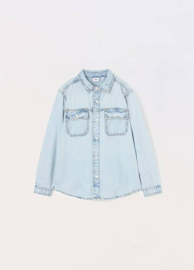 Blukids Camicia In Denim Di Puro Cotone Ragazzo, Bambino, Azzurro chiaro