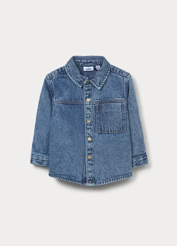 Blukids Camicia In Denim Misto Cotone Bimbo, Bambino, Blu denim