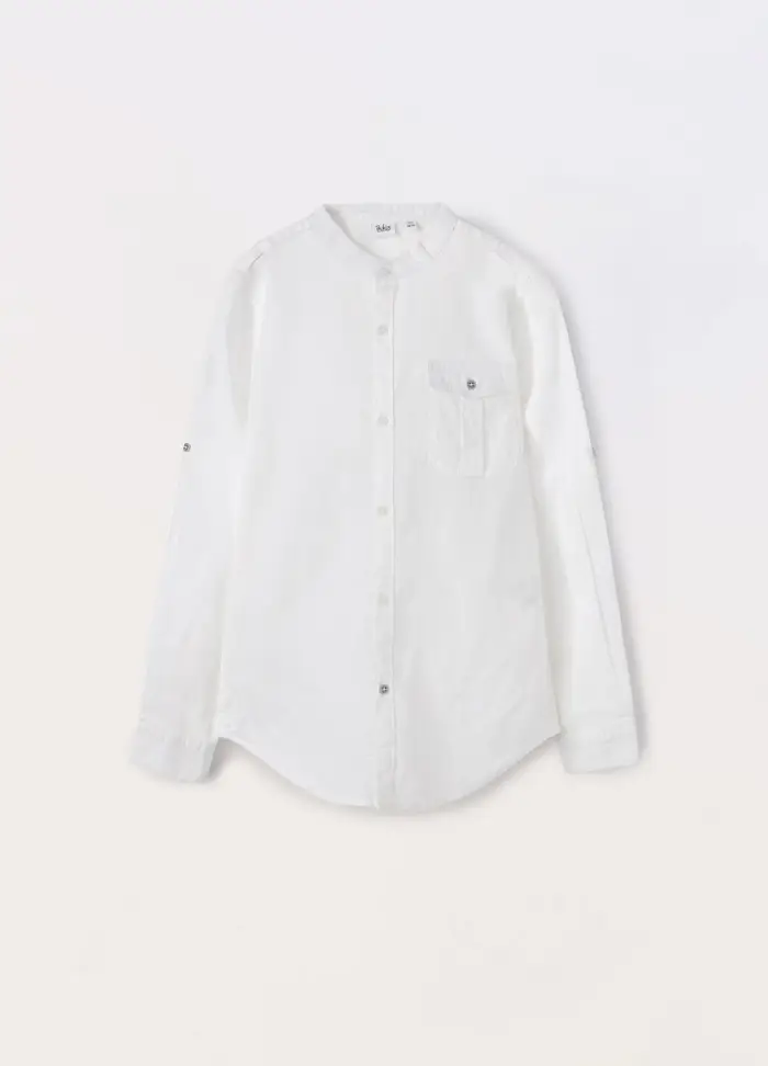 Blukids Camicia In Misto Lino Ragazzo, Bambino, Bianco gesso