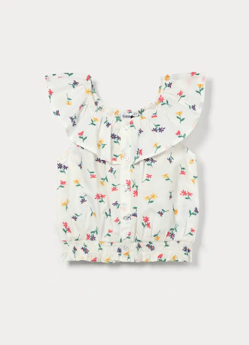 Blukids Camicia In Popeline Di Puro Cotone Bambina, Bianco