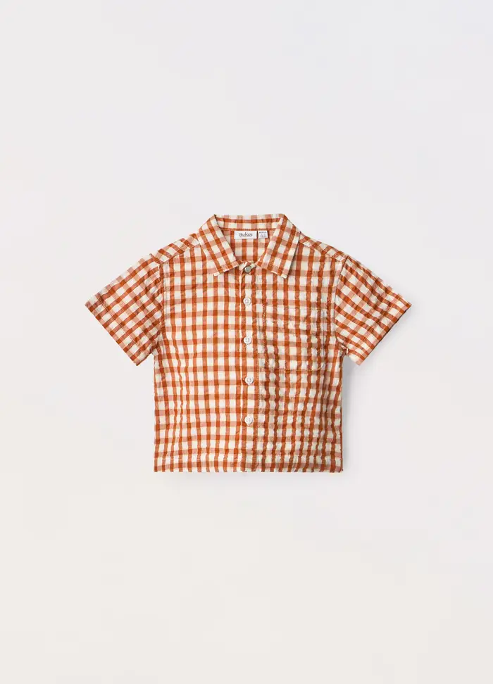 Blukids Camicia In Puro Cotone Seersucker Neonato, Bambino, Bianco/Marrone