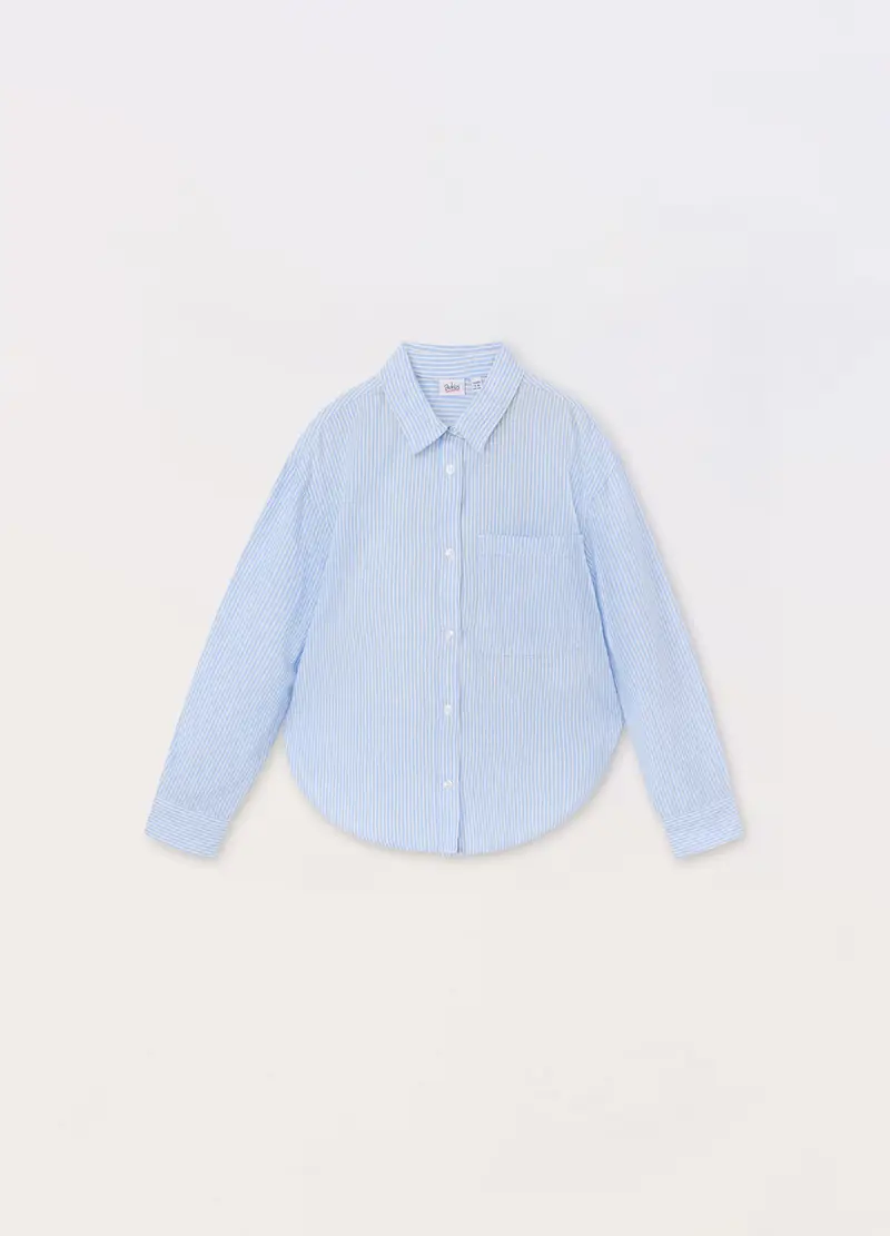 Blukids Camicia Misto Lino A Righe Ragazza, Bambina, Azzurro chiaro