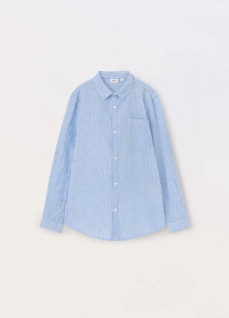 Blukids Camicia Misto Lino A Righe Ragazzo, Bambino, Azzurro chiaro