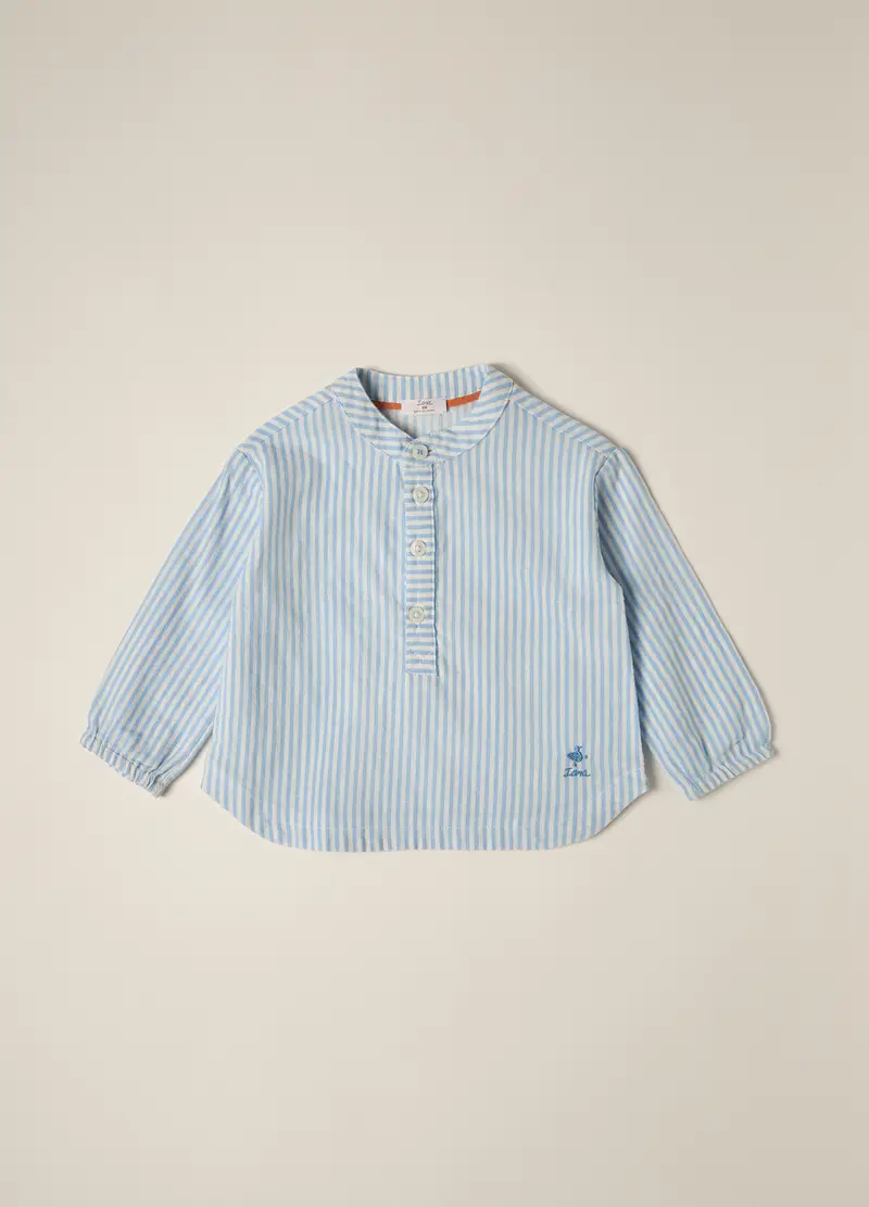 Blukids Camicia Misto Lino Iana Neonato, Bianco/Azzurro, Taglia: 6