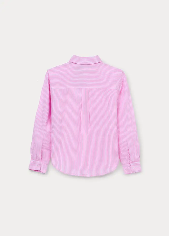 Camicia Misto Lino Over Fit Ragazza, Bambina, Rosa scuro