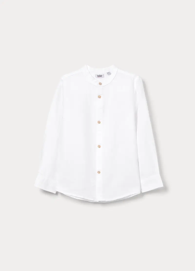 Blukids Camicia Regular Fit Con Colletto Alla Coreana Misto Lino Bambino, Bianco gesso