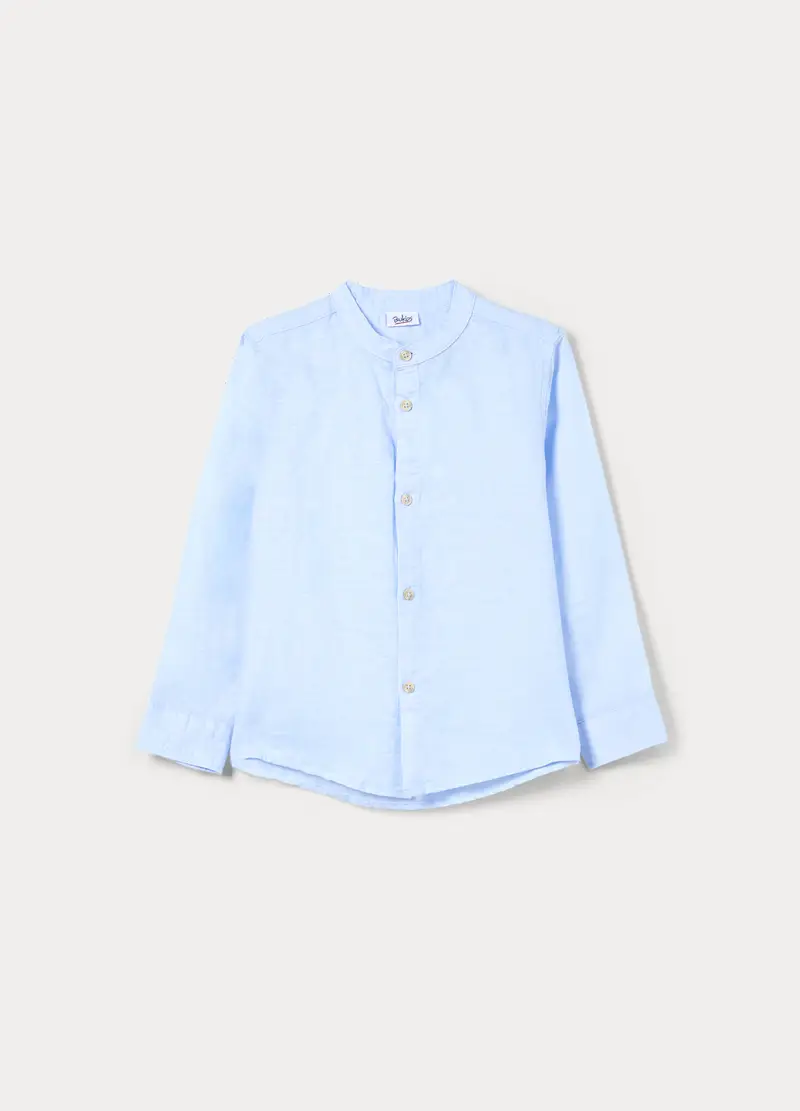 Blukids Camicia Regular Fit Misto Lino Bambino, Azzurro chiaro
