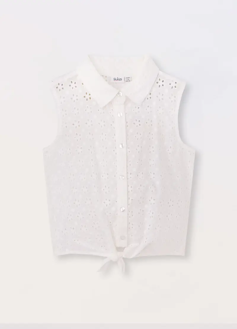 Blukids Camicia Smanicata In Puro Cotone Ragazza, Bambina, Bianco gesso, Taglia: 9