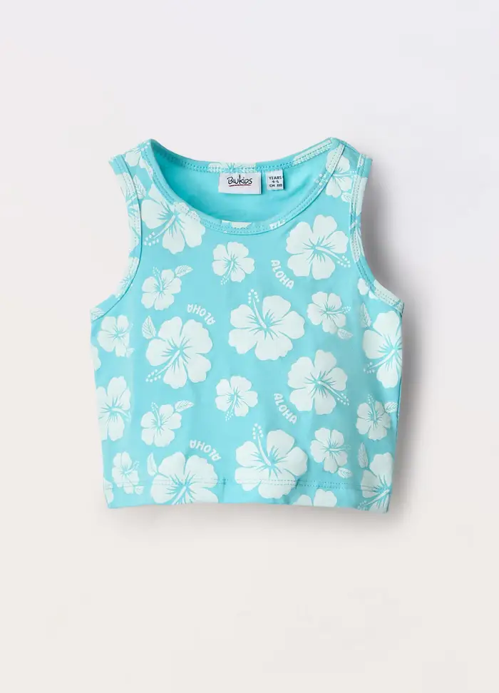 Blukids Canotta In Jersey Di Cotone Stretch Bambina, Azzurro cielo