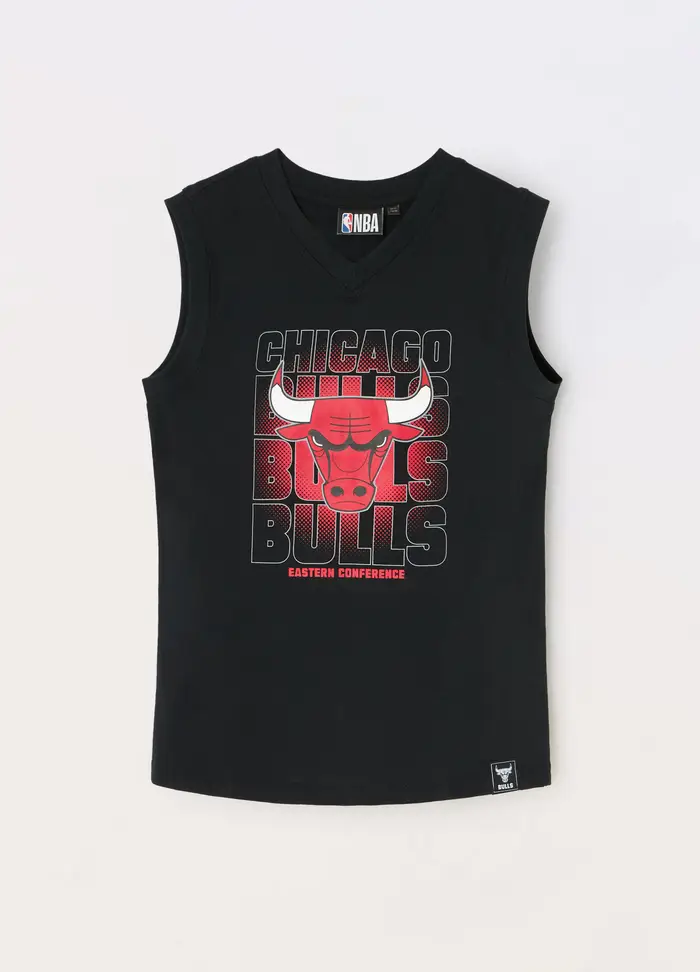 Blukids Canotta Nba In Jersey Di Puro Cotone Ragazzo, Bambino, Nero/Rosso