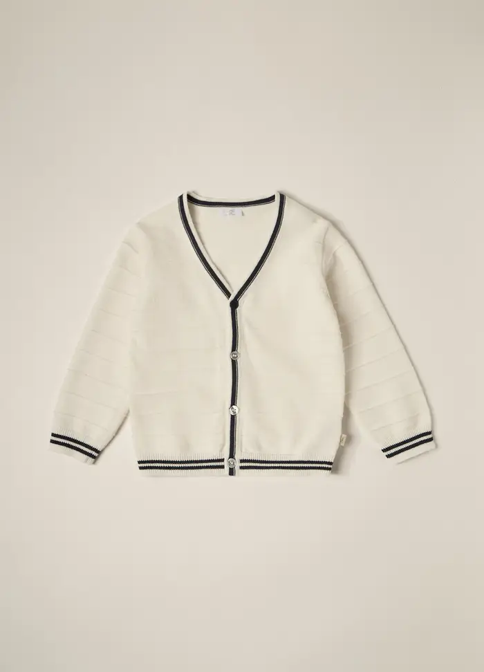 Blukids Cardigan In Puro Cotone Iana Neonato, Bianco/Blu