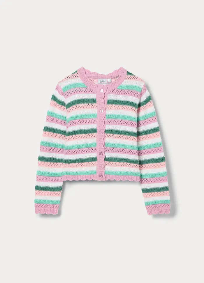 Cardigan Tricot In Puro Cotone Bambina, Bianco