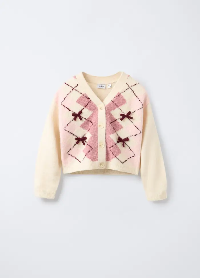 Blukids Cardigan Tricot Misto Cotone Stretch Bambina, Bianco avorio