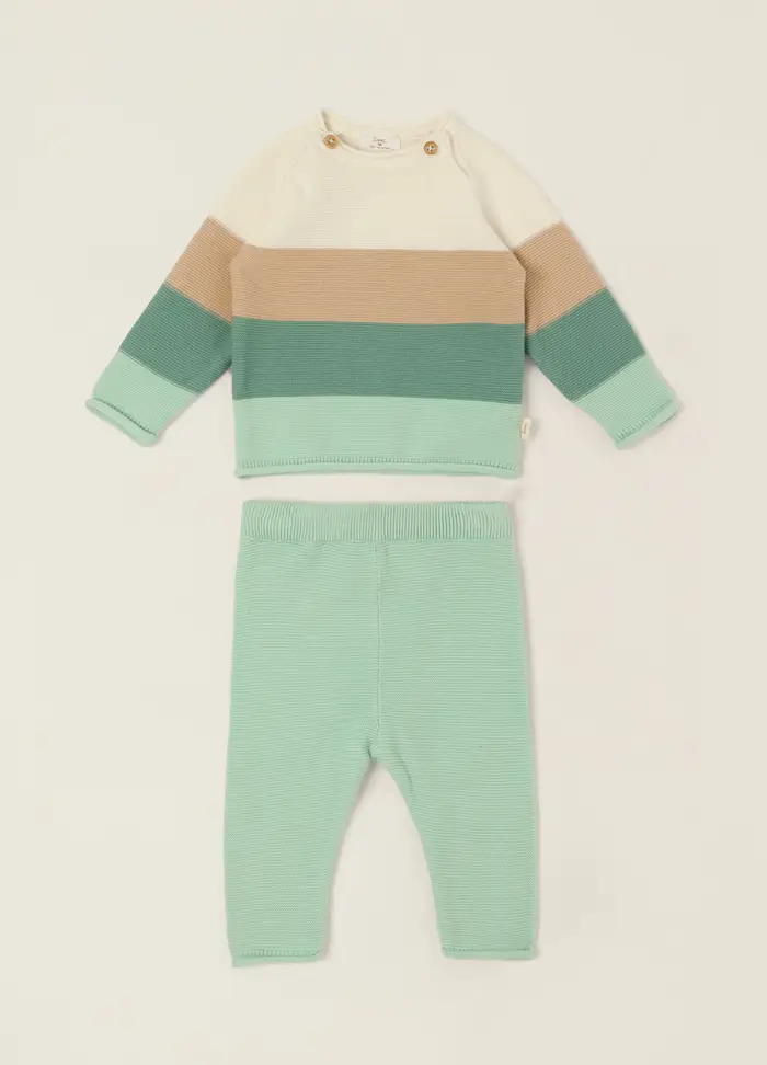 Blukids Completo A Righe Multicolor In Puro Cotone Da Neonato, Multicolor