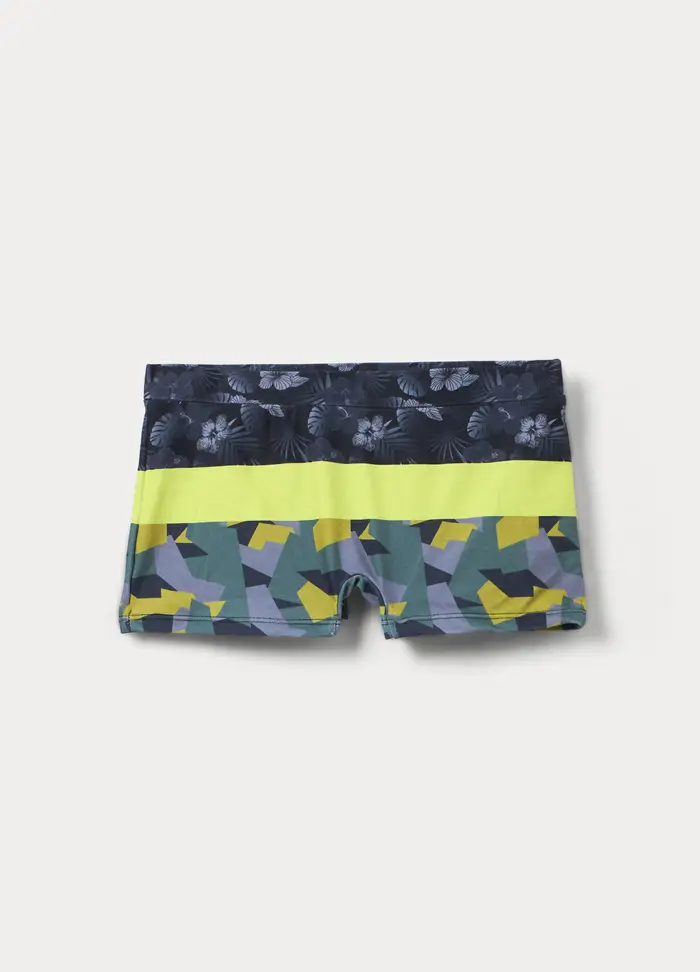Blukids Costume Da Spiaggia Parigamba Ragazzo, Unisex, Nero stampa 1