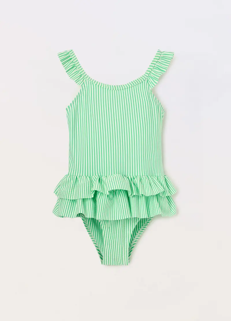 Blukids Costume Intero A Righe Neonata, Verde foglia, Taglia: 1