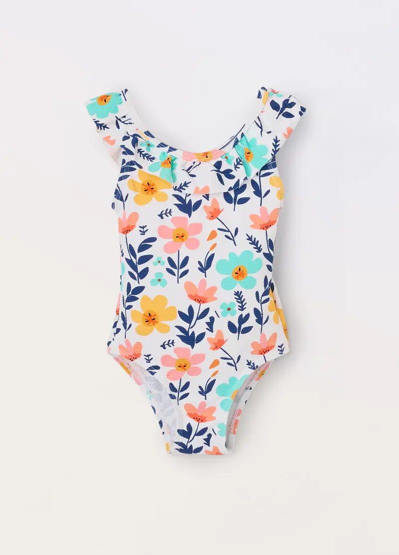 Blukids, Costume Intero Florale Neonata, Bianco, Taglia: 1