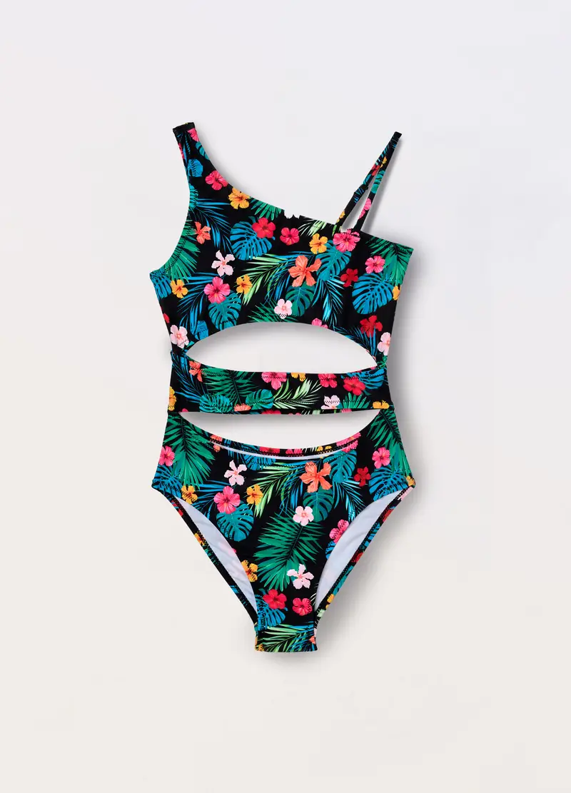 Blukids, Costume Intero Floreale Ragazza, Unisex, Nero stampa 1, Taglia: 9-10