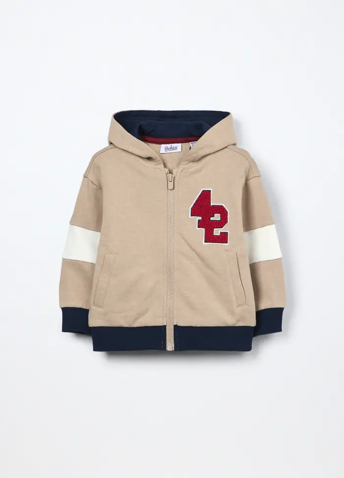Blukids Felpa Con Cappuccio In French Terry Di Puro Cotone Neonato, Bambino, Beige chiaro