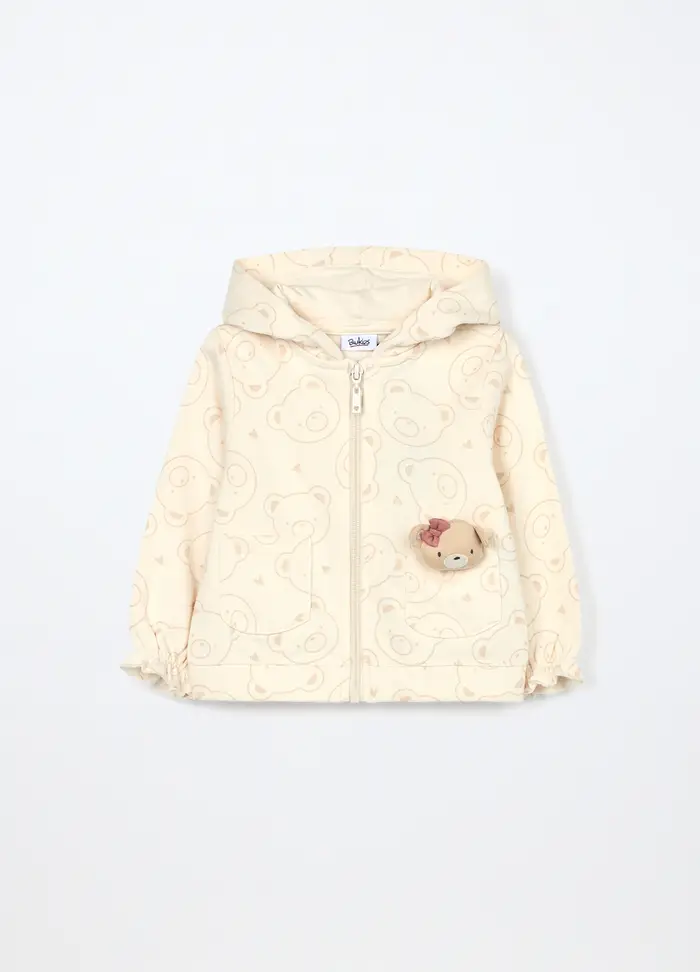 Blukids Felpa Con Cappuccio In Puro Cotone Neonata, Bambina, Bianco panna