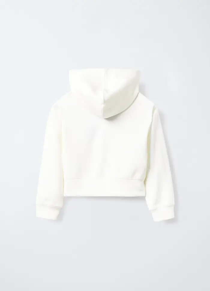 Felpa Con Cappuccio Misto Modal Stretch Bambina, Bianco/Marrone