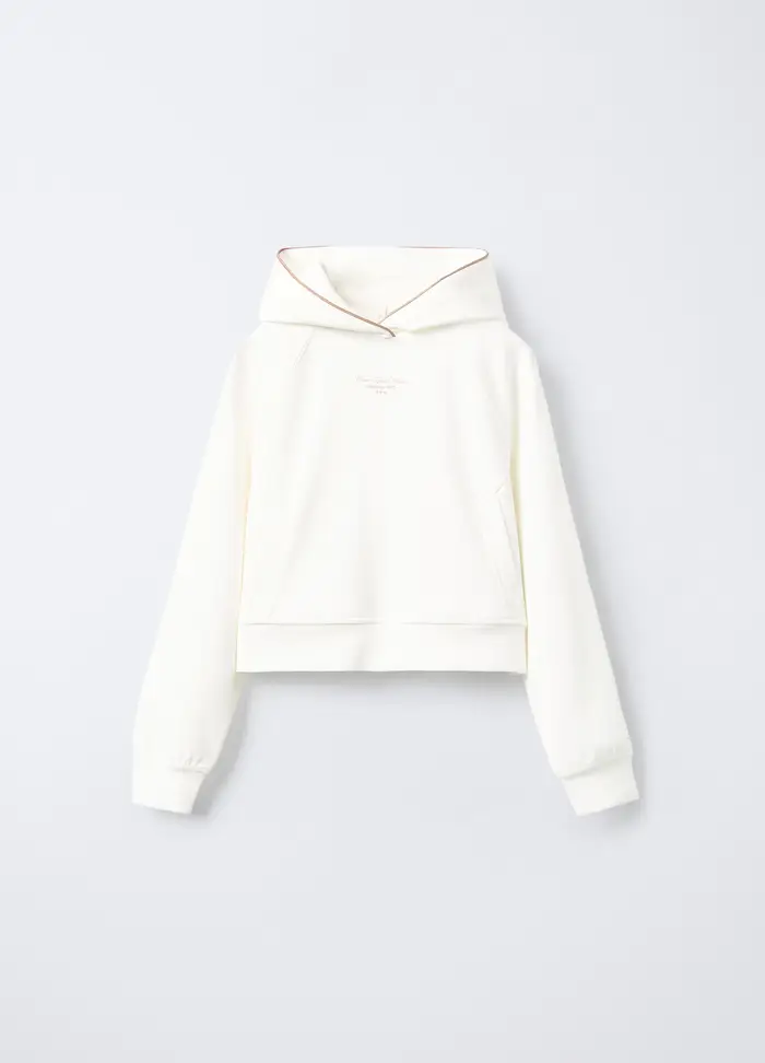 Felpa Con Cappuccio Misto Modal Stretch Ragazza, Bambina, Bianco panna
