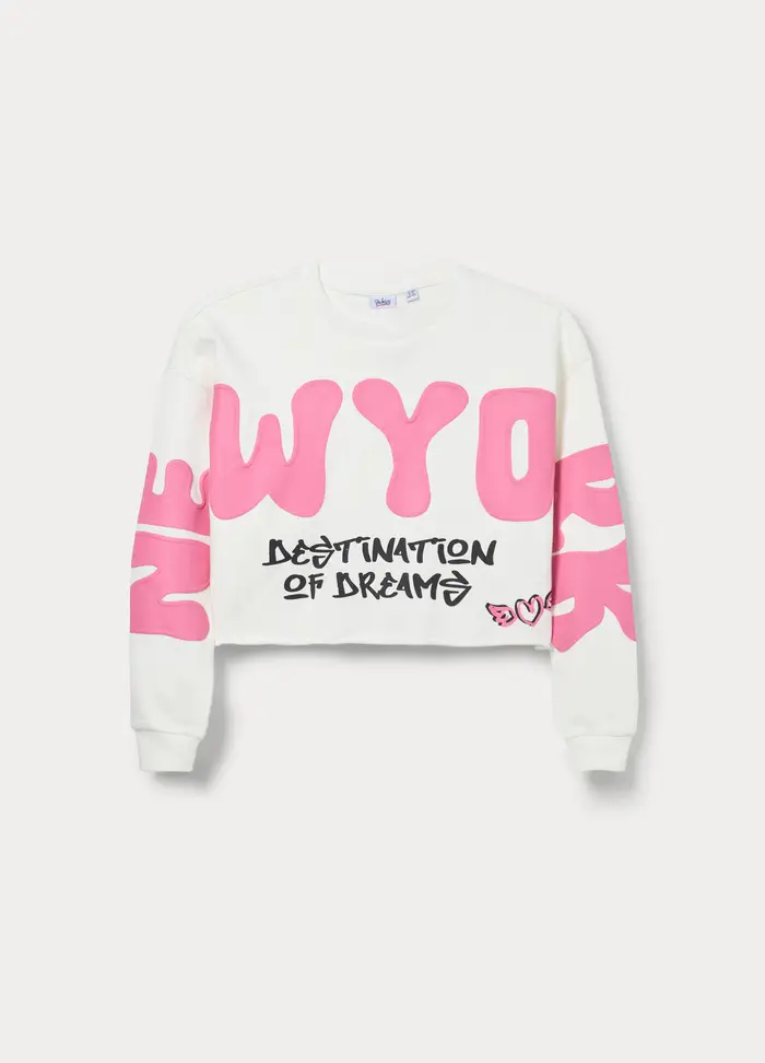 Blukids Felpa Cropped In French Terry Di Puro Cotone Ragazza, Bambina, Bianco