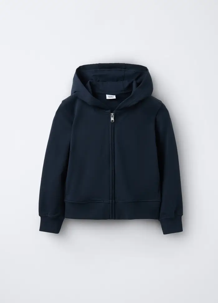 Felpa Full Zip Con Cappuccio Bambina, Blu scuro