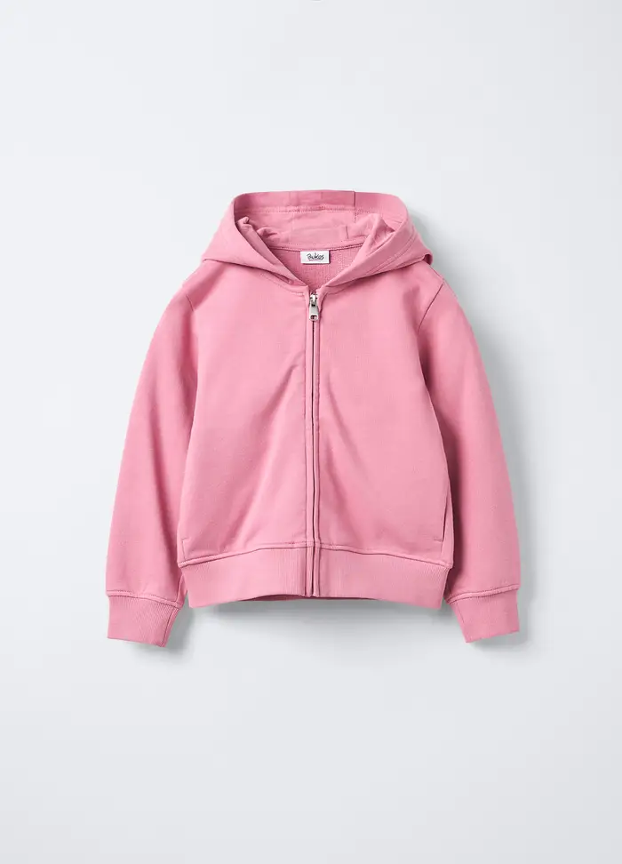 Felpa Full Zip Con Cappuccio Bambina, Rosa pastello