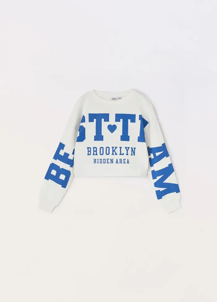 Blukids Felpa Girocollo In French Terry Di Puro Cotone Ragazza, Bambina, Bianco/Blu