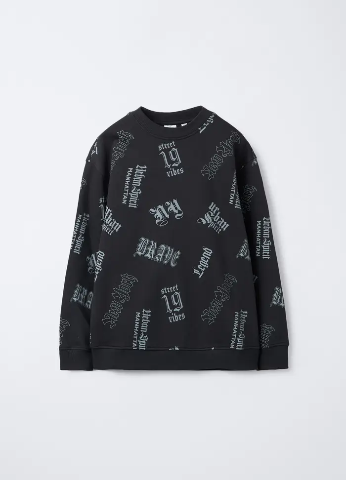 Blukids Felpa Girocollo Misto Cotone Ragazzo, Bambino, Nero