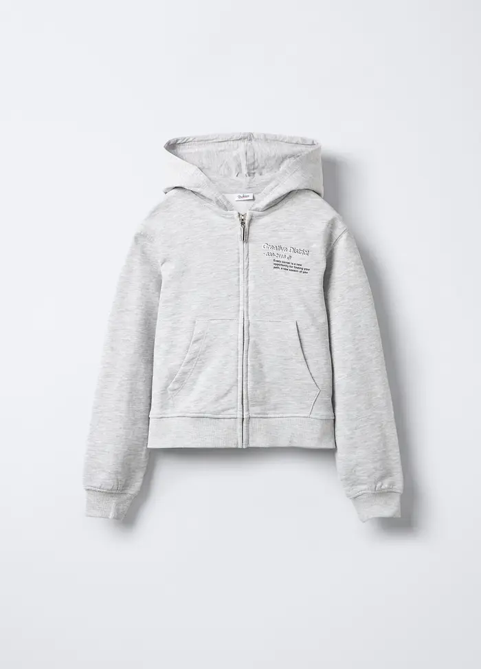 Blukids Felpa In Misto Cotone Garzato Con Cappuccio Ragazza, Bambina, Grigio chiaro melange
