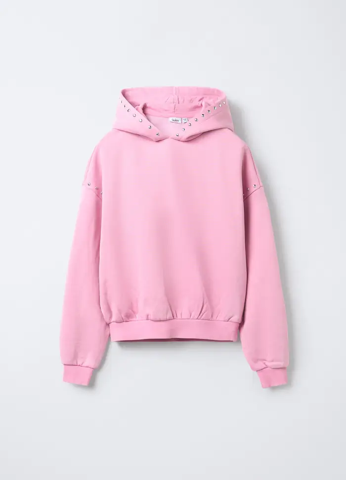 Blukids Felpa In Misto Cotone Garzato Fit Over Con Cappuccio Ragazza, Bambina, Rosa pastello