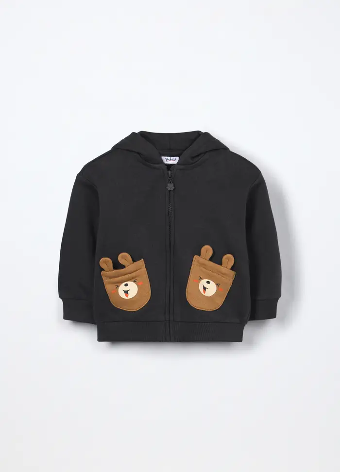 Blukids Felpa In Puro Cotone Con Cappuccio Neonato, Bambino, Grigio scuro