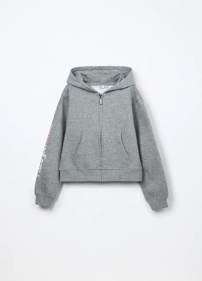 Blukids Felpa Misto Cotone Con Cappuccio Ragazza, Bambina, Grigio chiaro melange