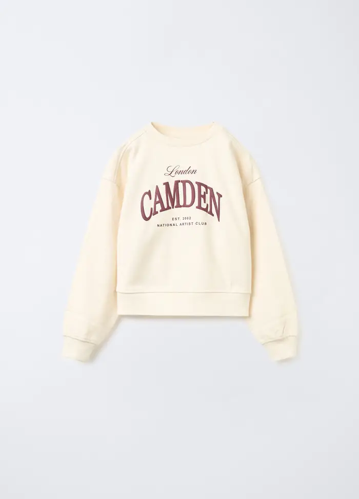 Felpa Misto Cotone Ragazza, Bambina, Bianco panna