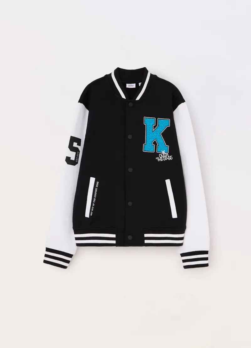 Blukids Felpa Varsity In Puro Cotone Ragazzo, Bambino, Nero, Taglia: 9