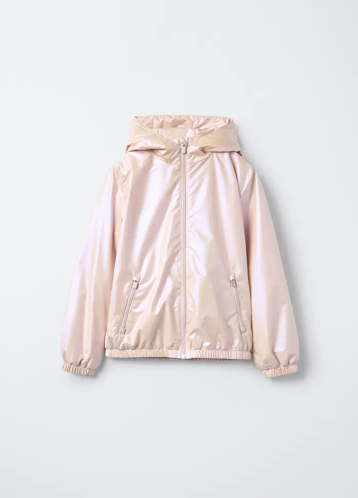 Giacca Antipioggia Con Cappuccio Bambina, Beige chiaro
