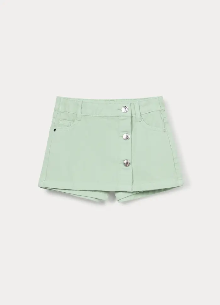 Gonna Pantalone In Denim Di Puro Cotone Bambina, Verde chiaro