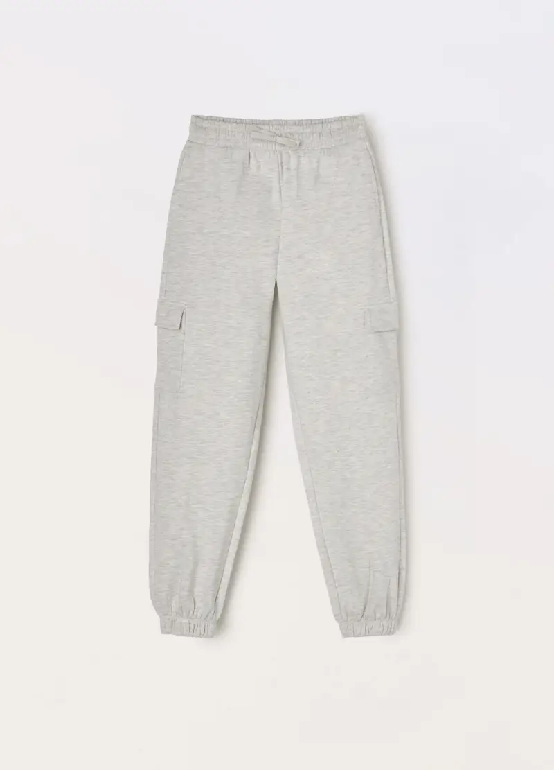 Blukids Jogger Cargo In French Terry Di Cotone Ragazza, Bambina, Grigio chiaro melange
