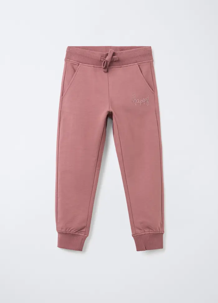 Jogger In Cotone Garzato Stretch Fit Regular Bambina, Marrone cioccolato