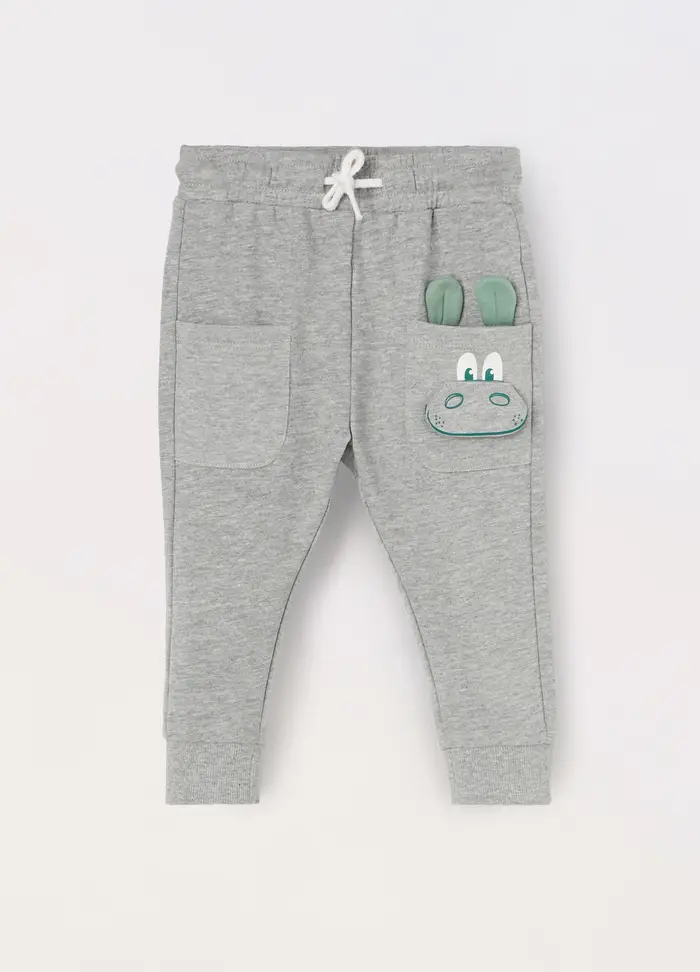 Blukids Jogger In Cotone Mélange Neonato, Bambino, Grigio chiaro melange