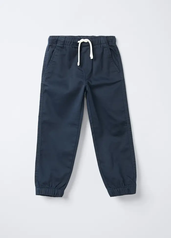 Blukids Jogger In Denim Di Cotone Garzato Relaxed Fit Bambino, Blu navy