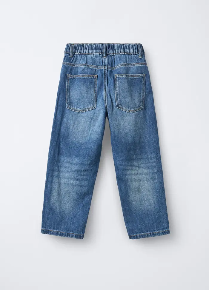 Blukids Jogger In Denim Misto Viscosa Baggy Fit Bambino, Blu denim